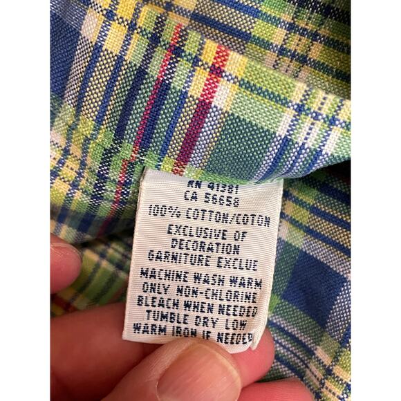 Ralph Lauren green‎ blue white plaid Mens long sleeve button casual shirt Large - Picture 6 of 7